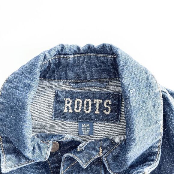 Roots Womens Long-Sleeve Pointed Collar Button-Front Denim Jacket Blue Medium - Picture 3 of 6